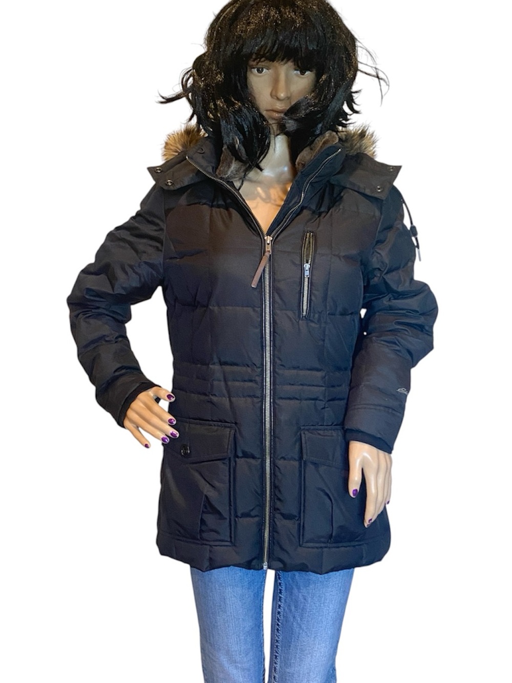 Eddie Bauer Women's Down-Filled Quilted Jacket Coat Black Winter Size Medium EUC